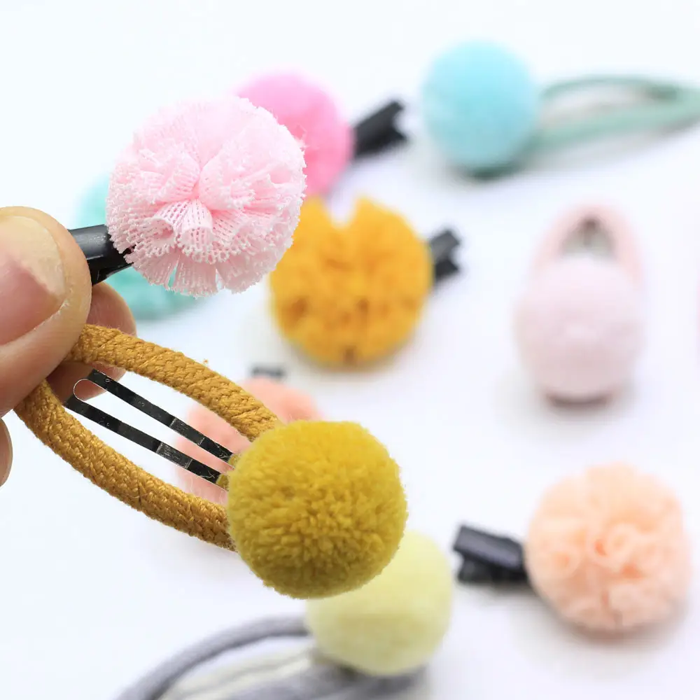 Assorted Snap Hair Clips With Pom Pom Balls Baby Girl's Hair Barrettes Headpieces Lovely PomPom Hairpin Hairclip Snap Hair Clip