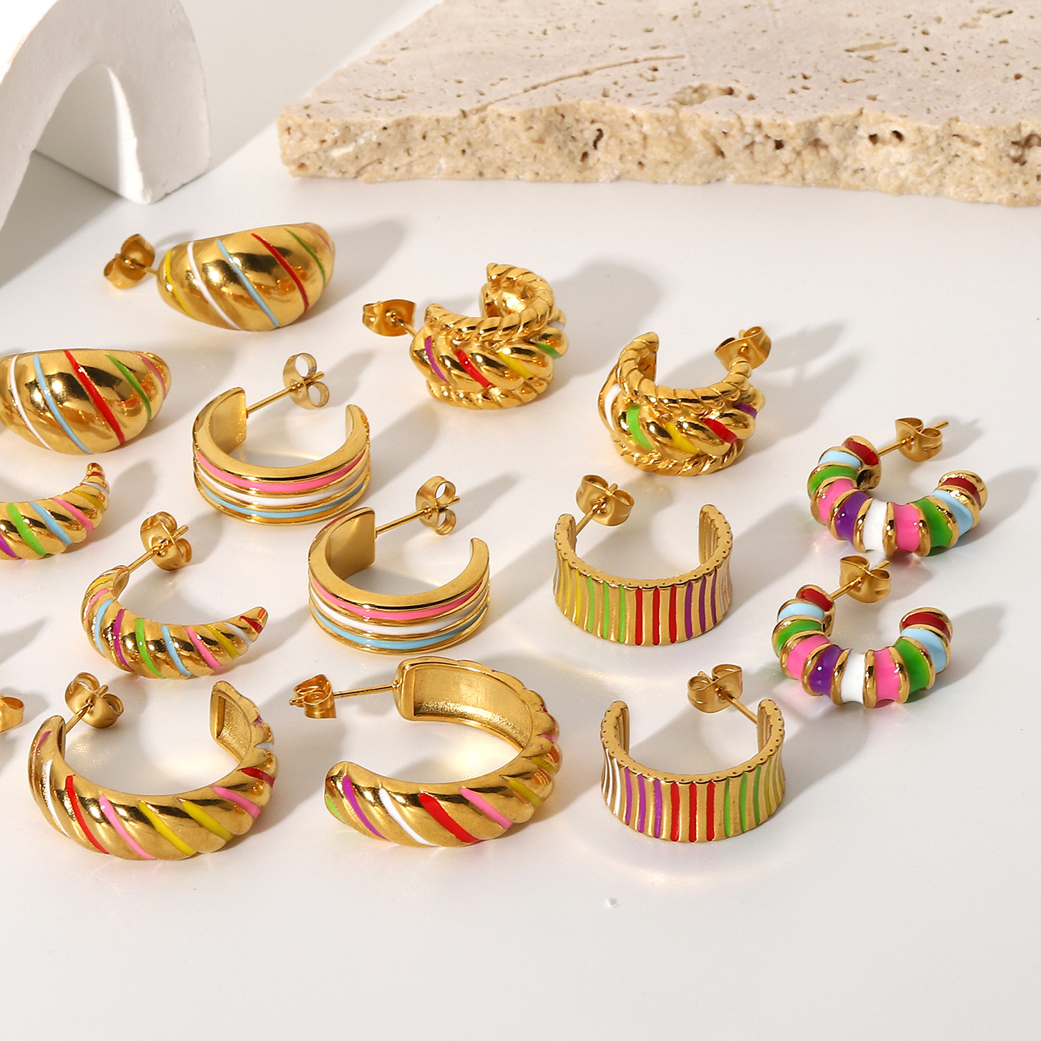 Hot Trendy Colorful Enamel C Shape Earrings Stainless Steel Rings for Women Jewelry