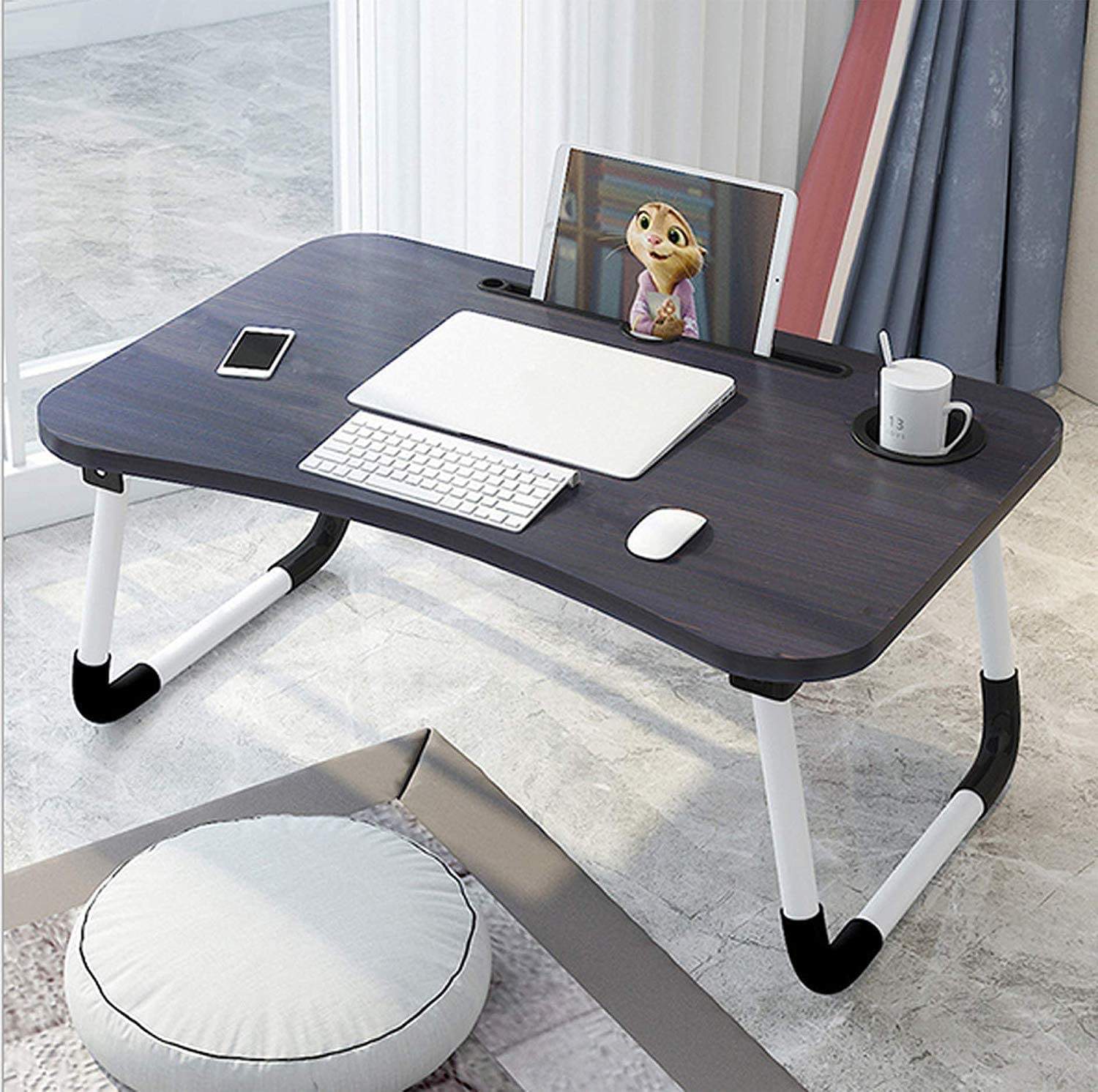 Wholesale Supply On Bed Non-slip Folding adjustable and portable laptop table with pad Holder Cup Slot