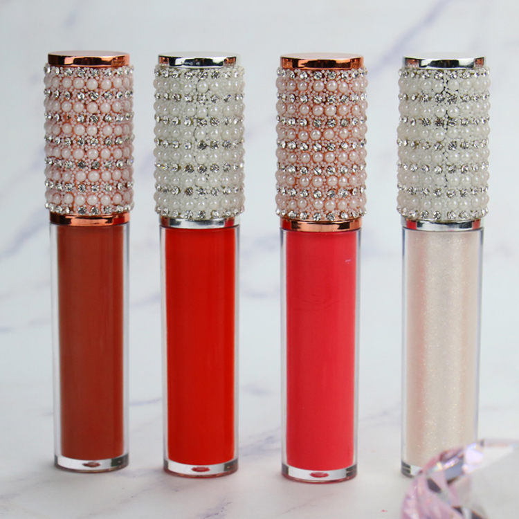 Private label vegan clear lip gloss containers diamond tube vendor packaging plumping lipgloss multicolor base lip gloss