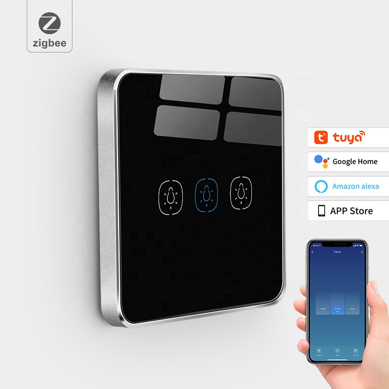 Умный выключатель tuya zigbee, настенный сенсорный выключатель с 3 клавишами, без нейтрального провода, британский стандарт