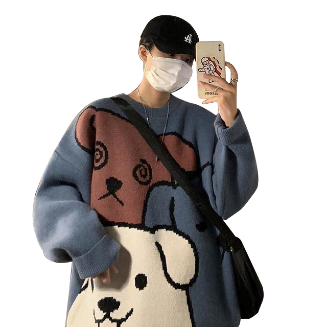 autumn winter loose Korean style streetwear knitted shirts fashion unisex couples clothing trend Mens blouses sweater