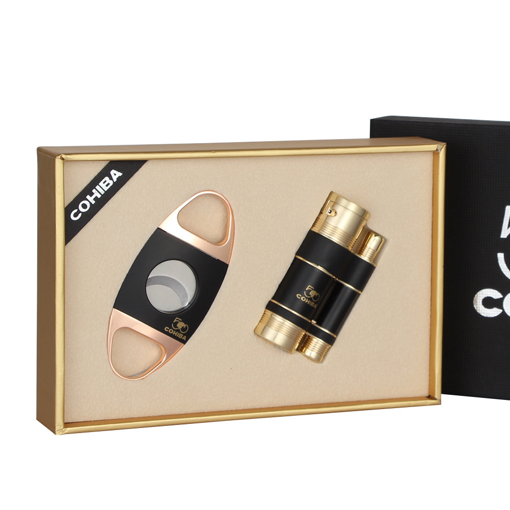 Подарочная Зажигалка Cohiba, зажигалка с резаком, трехструйная зажигалка с дыроколом и Бутаном, многоразовая (без газа)