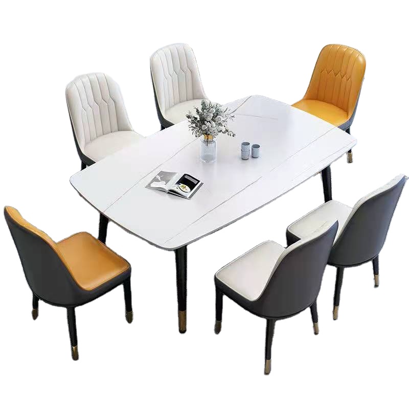 Dining chair dining table glass marble dining table set Nordic luxury modern home rock plate combination factory wholesale