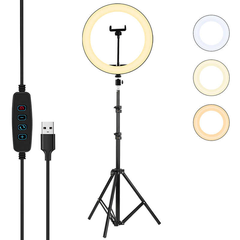 10 дюймов Круглая Светодиодная лампа с регулируемой яркостью Ringlight 3000K-6500K для макияжа, кольцевая лампа с 160 см штатив-Трипод