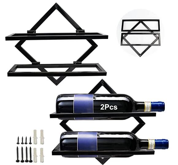 JH-Mech Metal Rustic Dark Wine Rack with Shelves and Decorative Mesh Wine and Liquor Shelf Wall Wine Rack