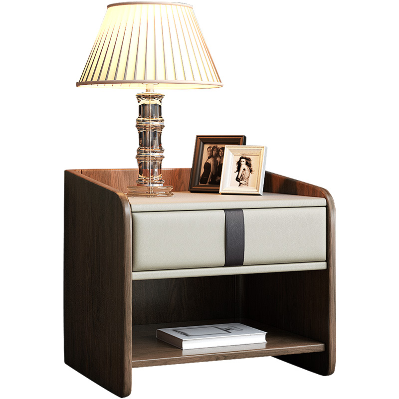Ancient Leather Wooden Small Bed Side Table Bedside End Storage Table Furniture Nightstand with Drawer