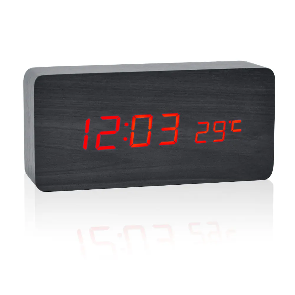 Preciser Digital LED Alarm clock Temperature display Function Clock desk Wooden Electronic clock