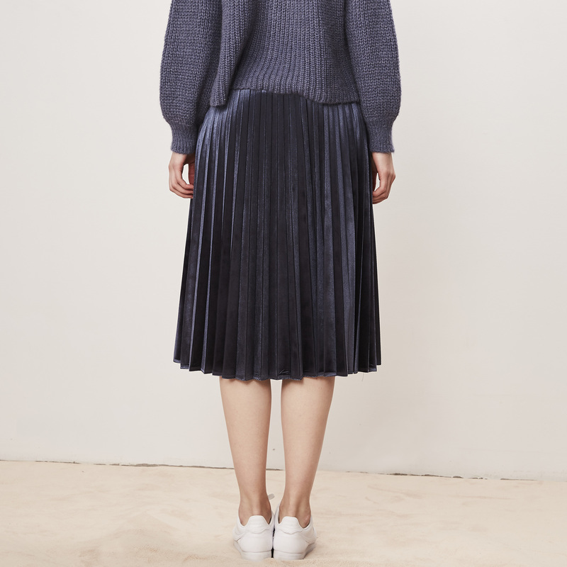 Naivee vintage velvet high-waisted A-line mid-length pleated skirts