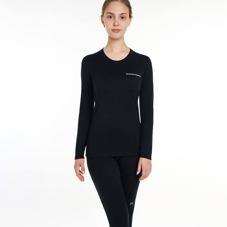 Heather Grey 100%Merino Wool Natural Fiber Pajamas Women's Thermal Underwear 100% Merino Wool Women's Long-Sleeve Crewneck