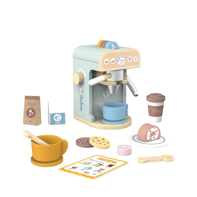 Wooden Coffee Machine Set Toy Breakfast Make Pretend Pay Kitchen Food Toy Sets For Kids Preschool