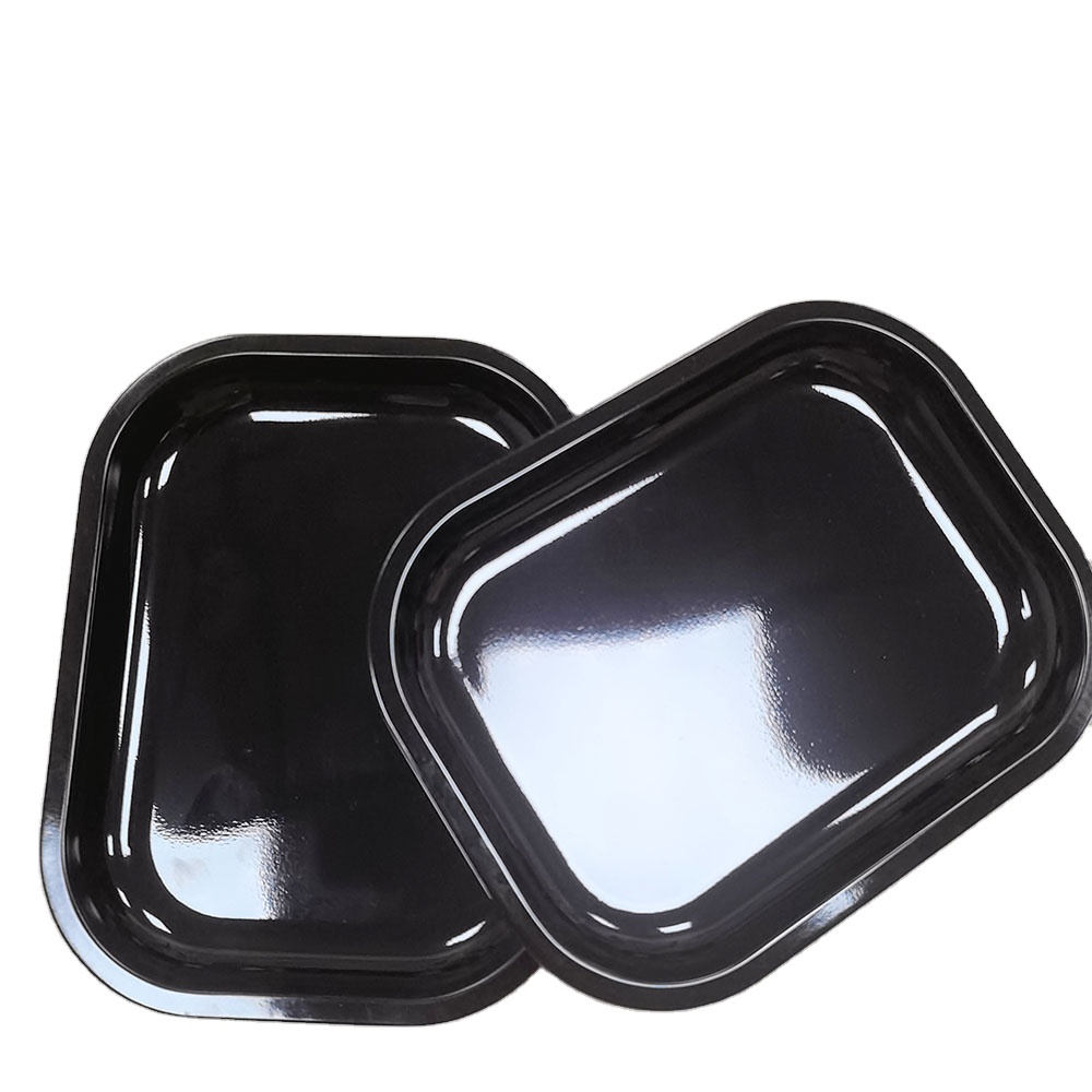Double-Sided Black 18x14cm Tinplate Metal Rolling Tray Lighter Smoking Set Accessories