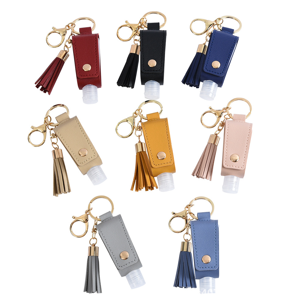 Dispenser Hand Sanitizer Silicone Refillable Bottle Key ring Travel Sanitizing Gel Holder Portable Empty Bottle Leather Keychain