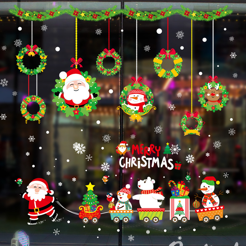 2022 New Christmas Transparent Removable Glass Window Sticker White Snowflake Elk Santa Claus Sticker For Store Home Decorate