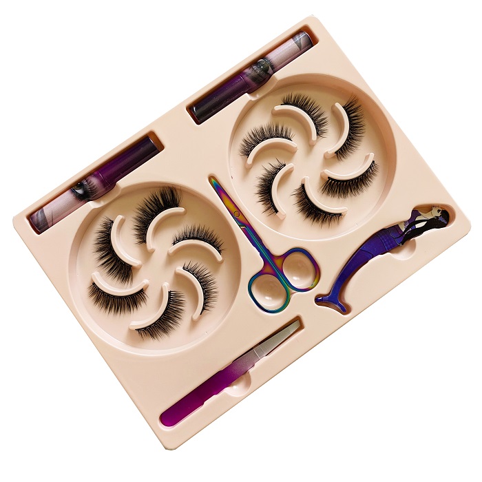Wholesale 2021 new style 3D luxury natural false fake synthetic silk fake faux mink 3 6 pairs magnetic eyelashes lash set