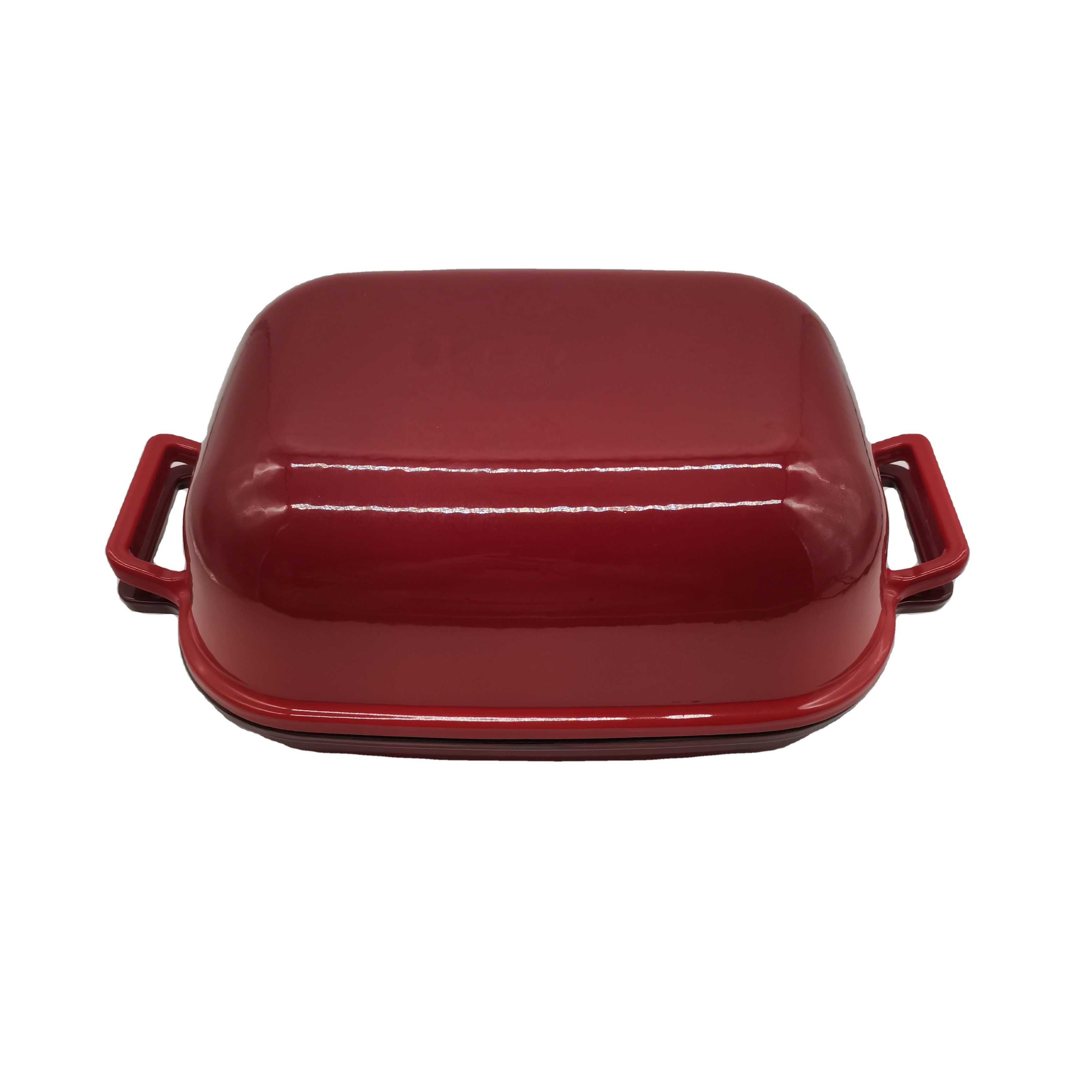 2 in 1 rectangular Cast Iron Color Enamel Coating Roaster Pot Double Used Nonstick Cake Bread Meat Baking Loaf Pot with lid