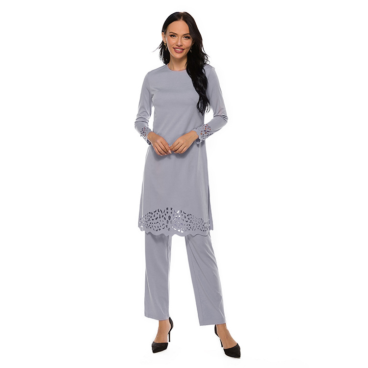 Two Middle Eastern Muslim suit burnt-out long sleeves 2 piece islamic clothing abaya