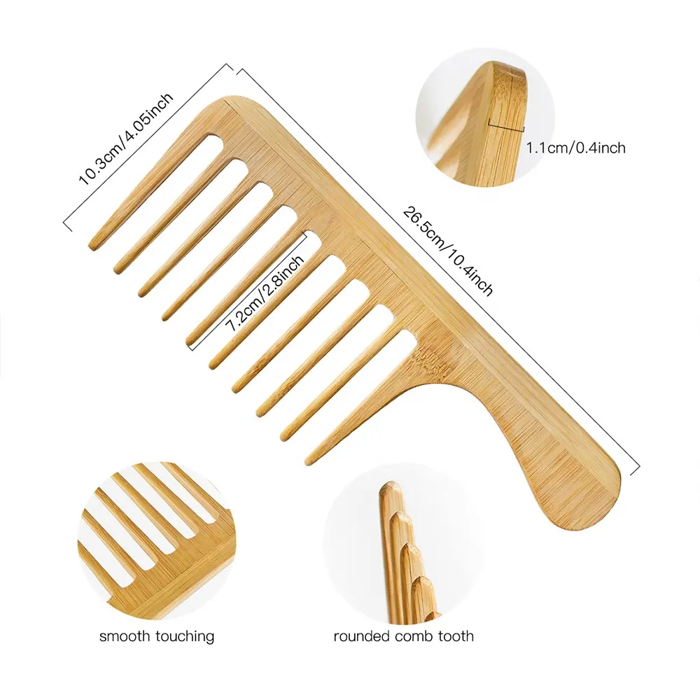 Wholesale Private Label Home Hot Custom Logo Bamboo Large Wide Tooth Afro Hair Comb Easy to Use