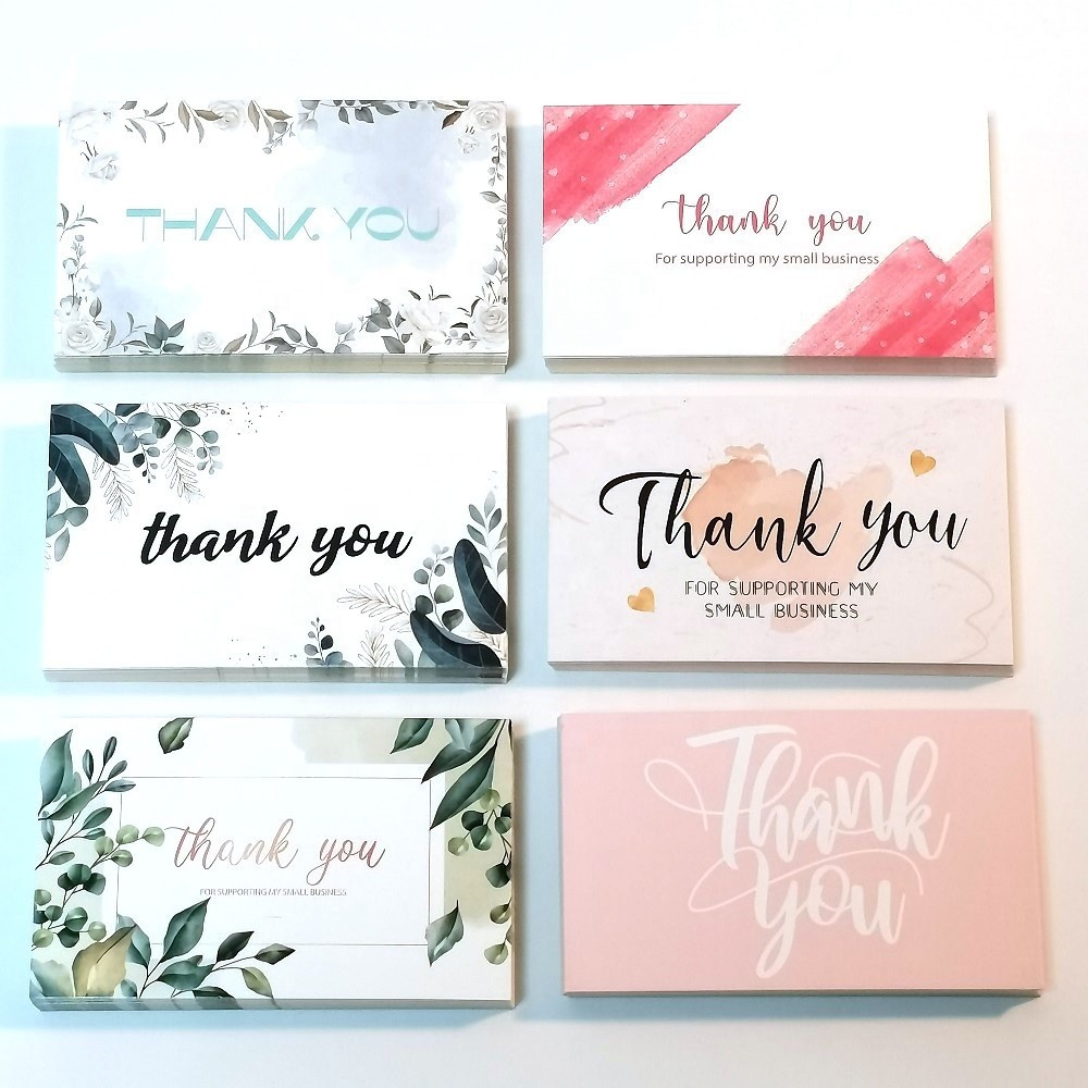 Hot sale manufacturer ready to ship elegant pink floral green leave gold foil thank you card for small business