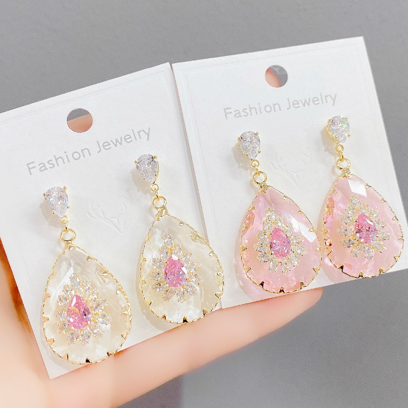 ED63278 Fashion trendy gold plated women jewelry colorful water drop big zircon drop earring