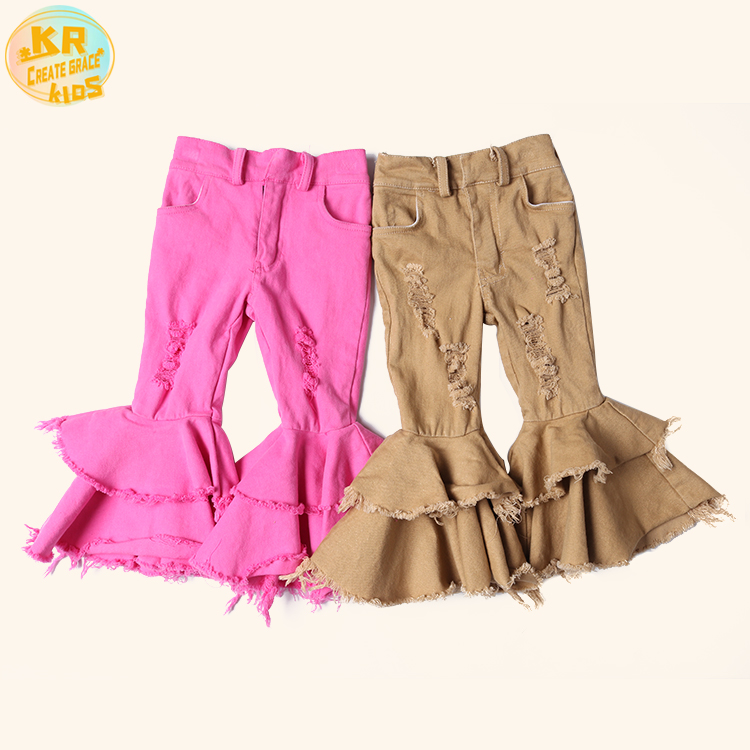 Wholesale Girl's Baby Solid Color Pants Spring Summer Baby Clothes Flared Jeans Trousers Teen Clothing