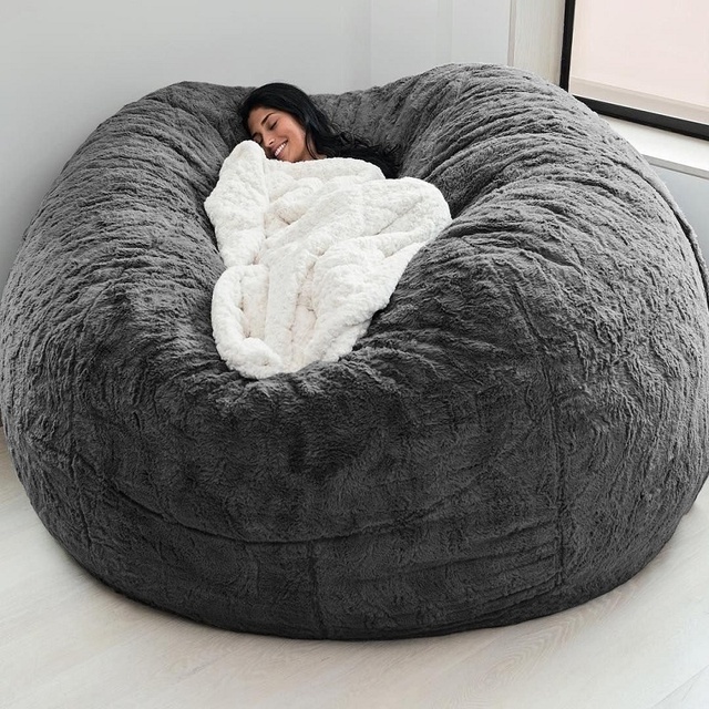 Amazon-hot sale beanbag 12-color plush lazy sofa beanbag 7ft Fluffy Faux Fur big Round Bean Bag Sofa without filler
