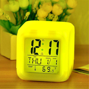 LED Alarm Clock 7 Colors Changing Digital Alarm Temperature Night Glowing Light Clock Decoration