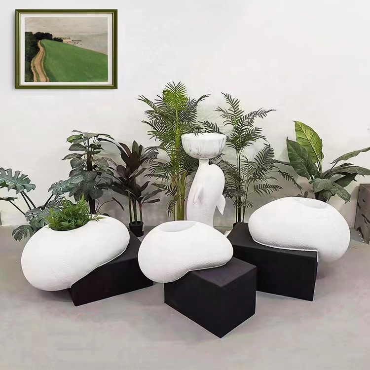 Luxury Home Accessories Shopping Mall Flower Vase Decorative Sand Stone Vases Ornamental