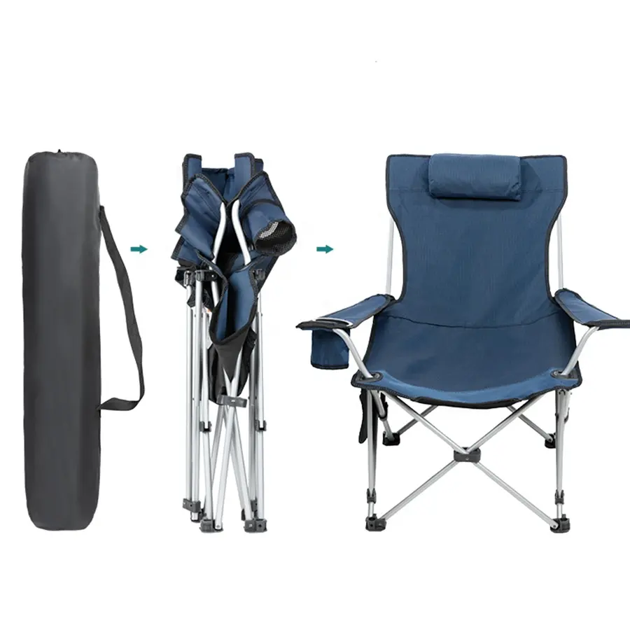 Lightweight Foldable High Backrest Picnic Fishing Hiking Outdoor Folding Camping Chair With Adjustable Pillow Carry Bag