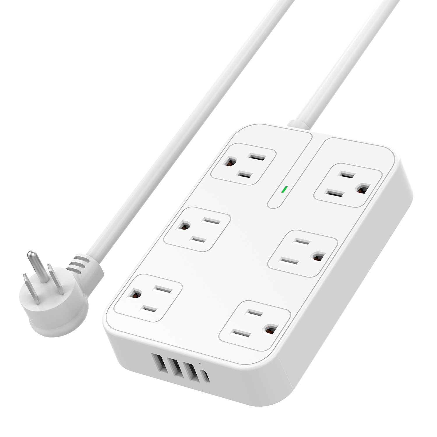 SL-806S удлинитель с 6 широкими выходами, расширение с 3 USB-портами, плоская вилка, 1400 Joules, 6ft удлинитель, Настенный монтажный шнур