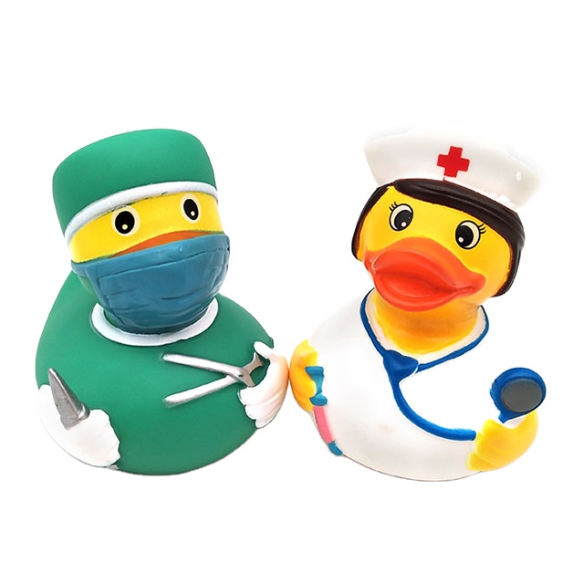 Promotional eco friendly vinyl Plastic PVC Nurse Doctor Ducky Baby Bath Duck Bathtub Toys Set for Kids