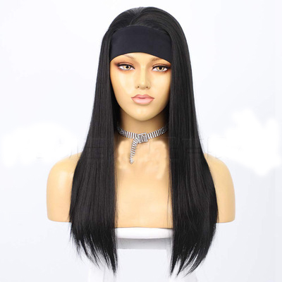 popular in US long straight headband wig 24 inches synthetic hair with black color