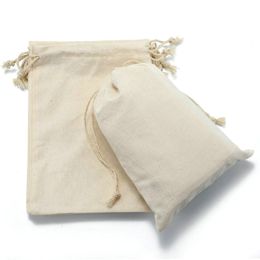 Packaging cloth recycled storage draw string muslin tea sachet organic cotton produce bag