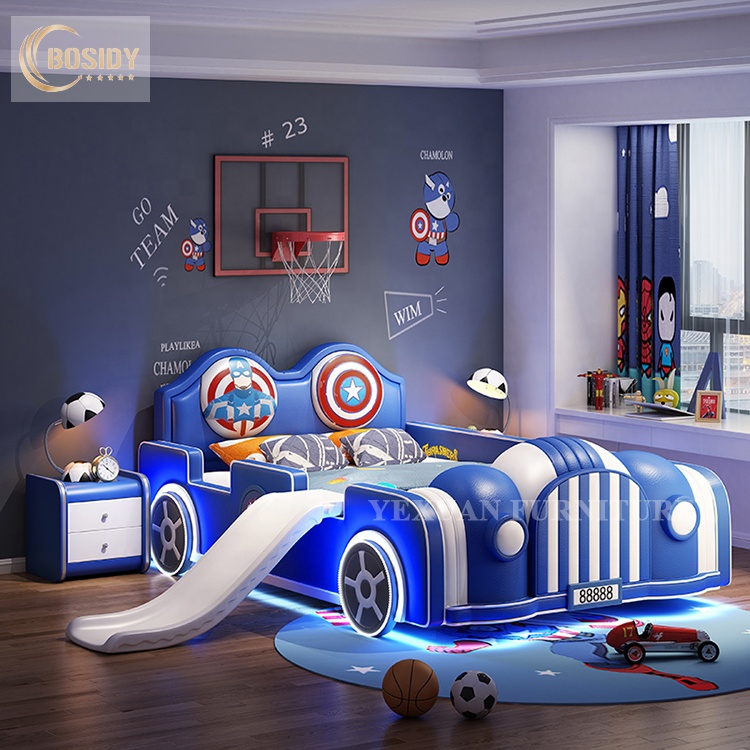 Sports car cartoon storage car bed children's boy girl with guardrail single bed Kid Racing Car Bed Modern Bedroom Furniture