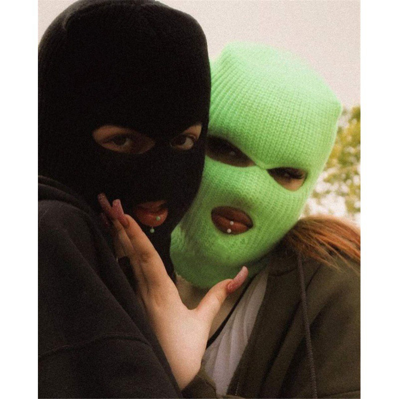 2021 Custom Knitted black 3 Holes Embroidered Ski Balaclava Face Neon Balaclava Hat Ski Face Mask women men TopHeadwear