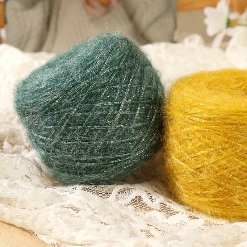 Dimuni Gold Mohair Yarn 50g 38%Mohair 35%Nylon 7%Metallic 20%Wool Blended Yarn For Fancy Knitting