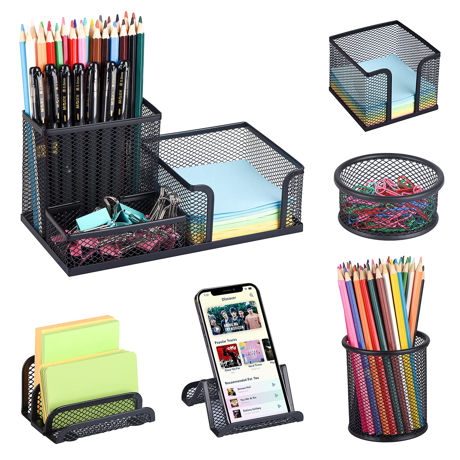 Best-Selling Custom Office Desktop Organizer Accessories Metal Mesh 6 PCS Desk Organizers For Home Office Stationary Set
