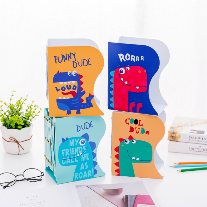 Wholesale School Office Stationery Metal Cast Iron Cartoon Red Dinosaur Pattern Bookends For Kids