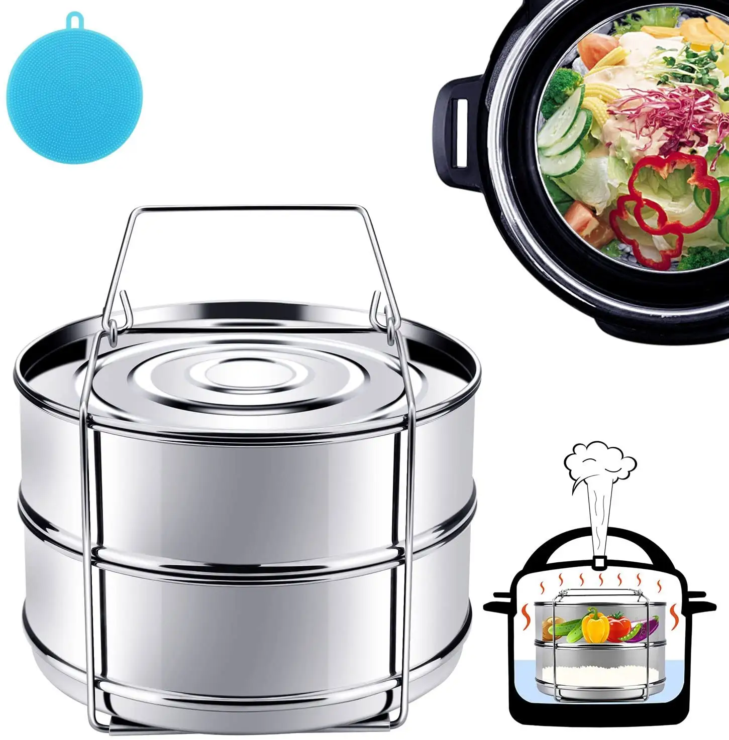 Stackable YIHENG Stainless Steel Food Steamer Insert Pans 6QT Pressure Cooker Insert Pot