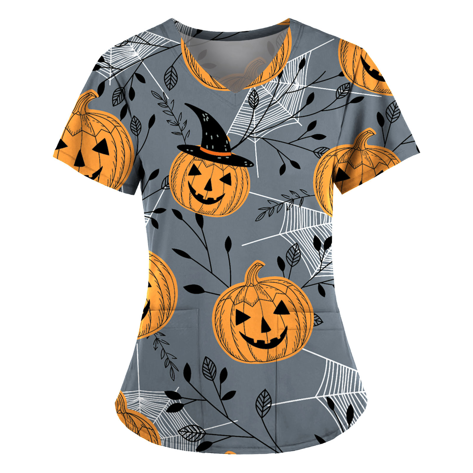 2021 medical women nurses uniform cute halloween pattern scrubs shirt top