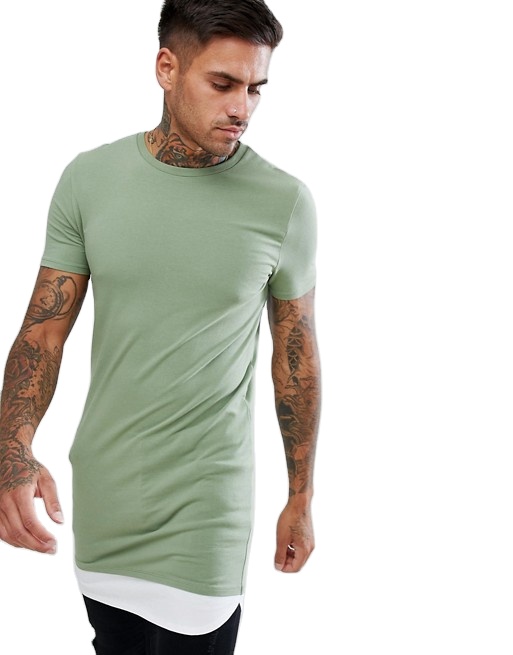 Yuwen High Quality Latest Style Scoop Hem T Shirt Personalised Custom Slim Fit Men Long T-shirt