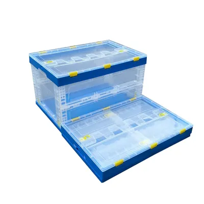 high quality plastic crates folding stackable transparent turnover box with lid plastic moving crate collapsible crate with lid