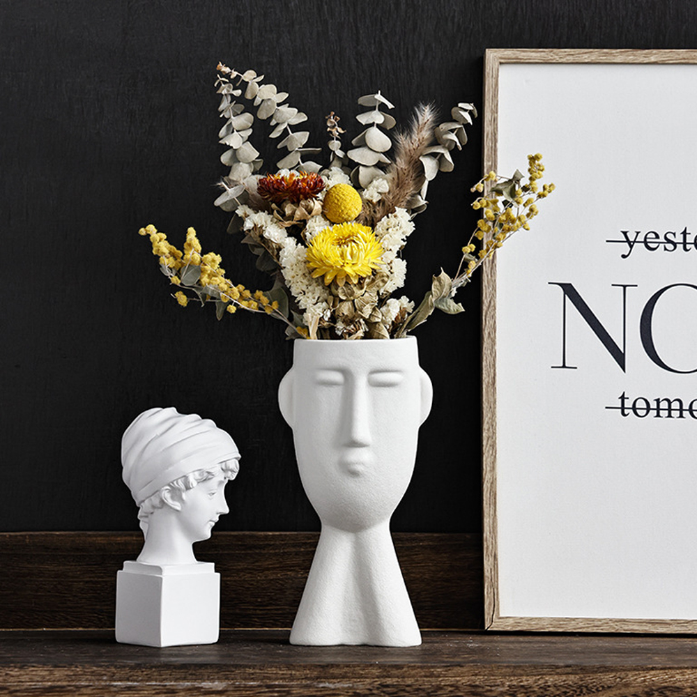 Nordic dining table porch decoration resin flower arrangement abstract face vase
