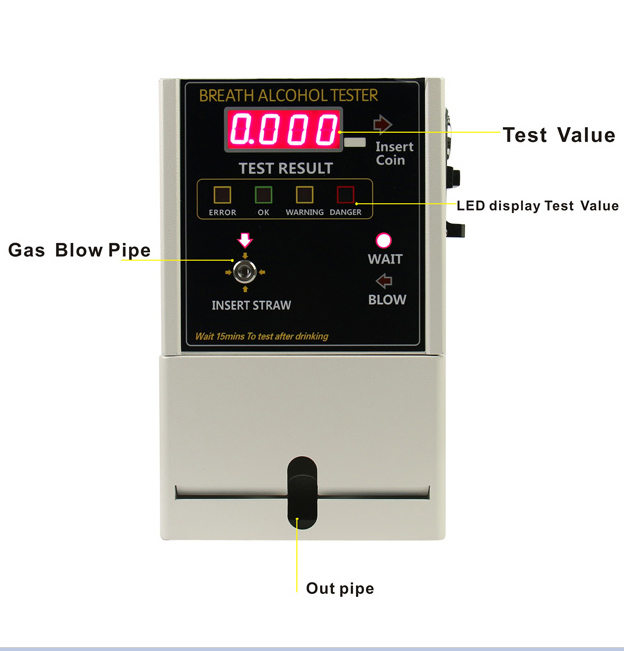 New Operated Alcohol Breath Tester Breathalyzer Alcomate AT319 Public Tester coins operated alcohol tester