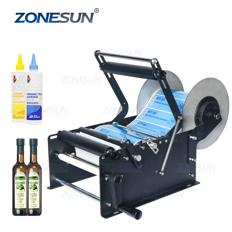 ZONESUN ZS-50W ручная машина для нанесения этикеток на круглые бутылки с минеральной водой, машина для упаковки этикеток на круглые бутылки