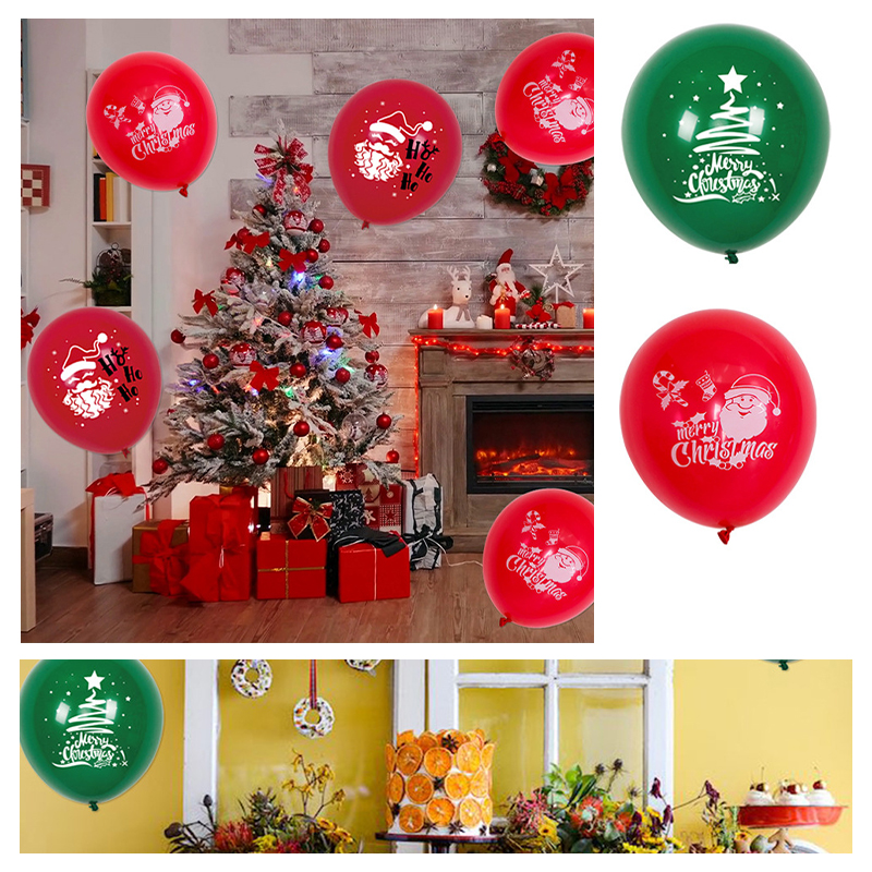12 Inches Green Red Merry Christmas Tree Latex Balloon Printed Latex Balloon Snowflake Elk Forest printed balloons