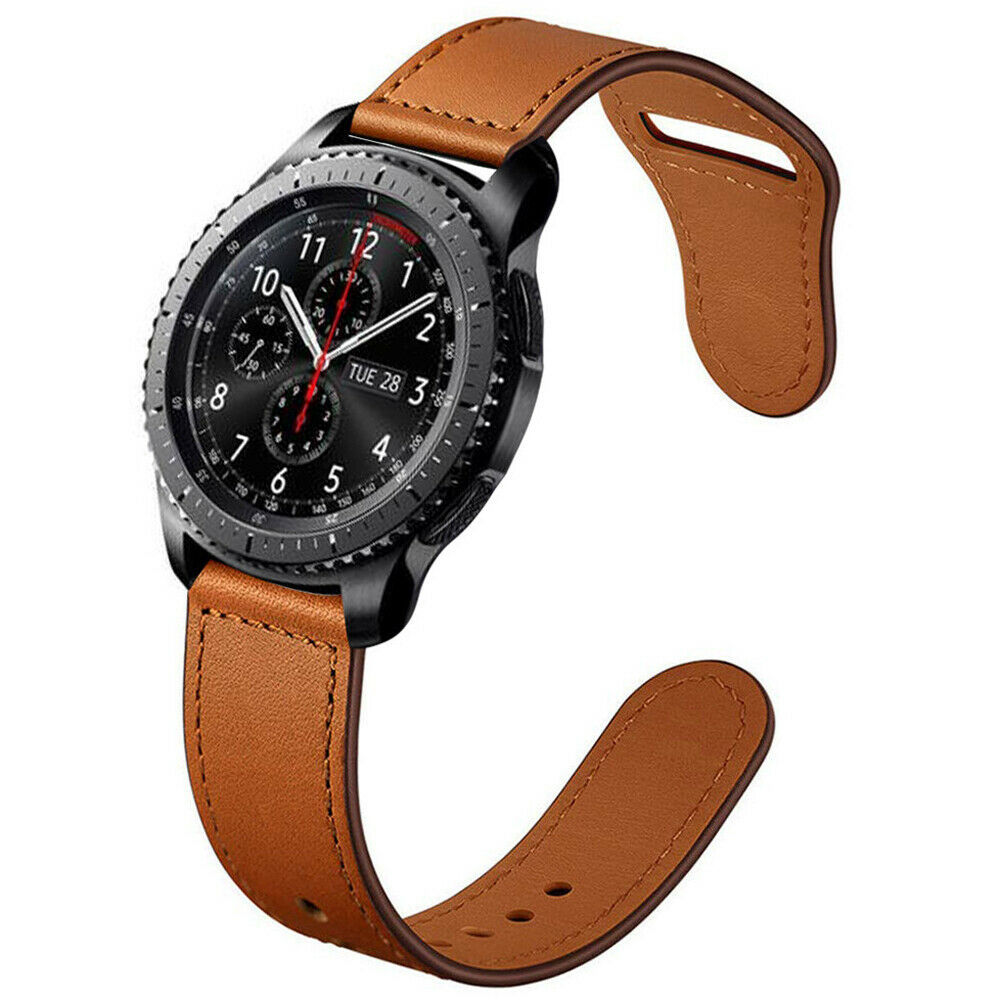 22mm plain color watch bands genuine cow leather smart watch straps for Huawei Samsung Galaxy Watch3 active2