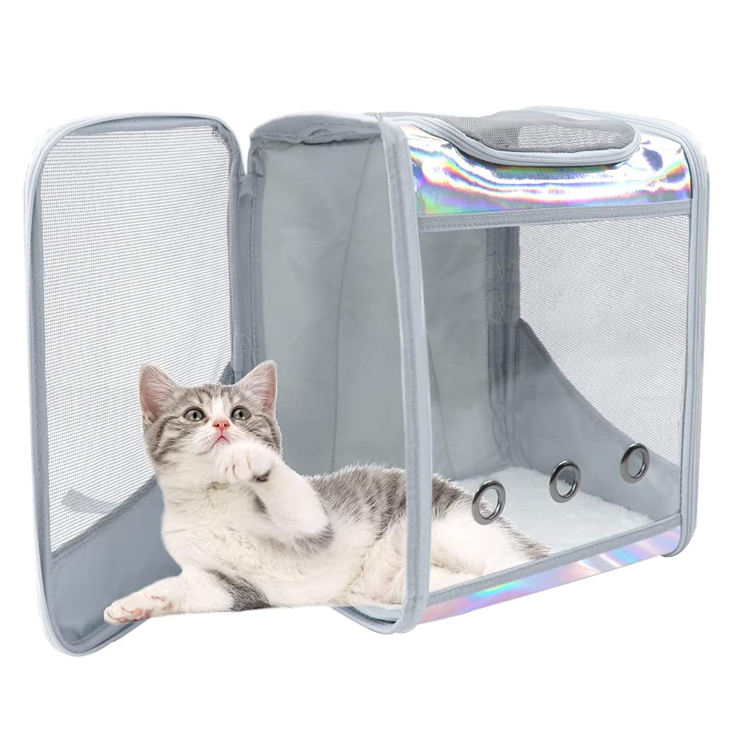 transparent waterproof foldable top open breathable mesh laser backpack pet carrier
