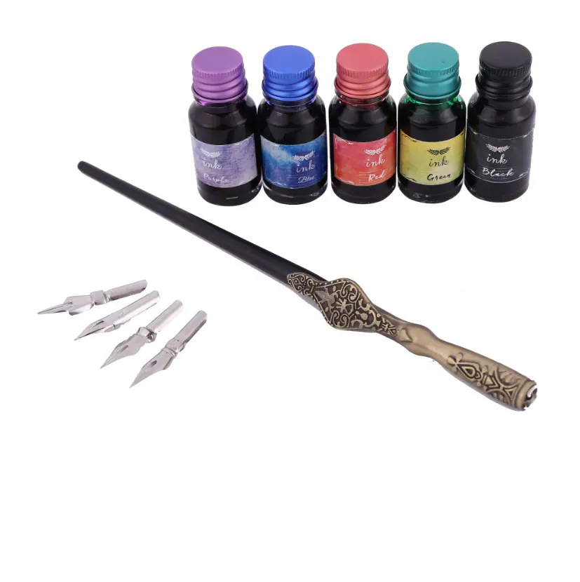 Calligraphy Oblique Nib Pen Holder with Multi-fit Brass Flange, and Extra Comfortable Grip Right Handed Dip Pen