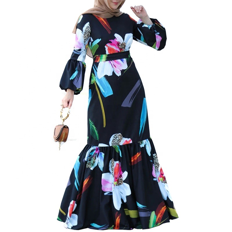 Wholesale printed floral dress for Indonesia women lady fishtail dress